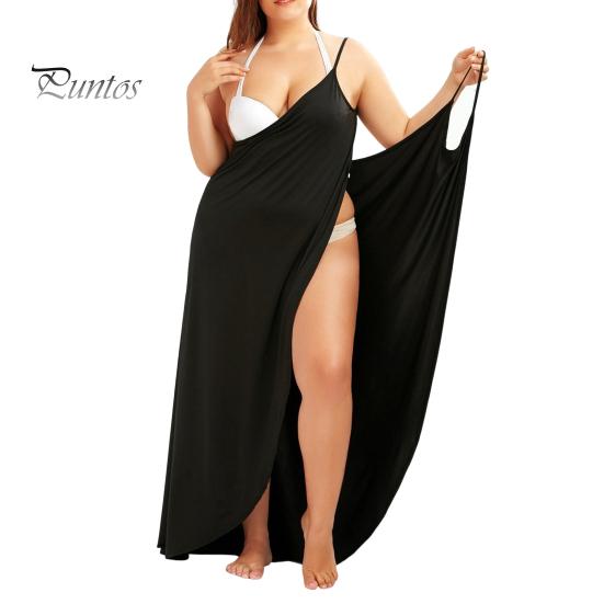 

Женский купальник, накидка с регулируемыми бретелями, пляжное платье без рукавов с запахом, сплошное цветное солнцезащитное платье с открытой спиной 2XL чёрный