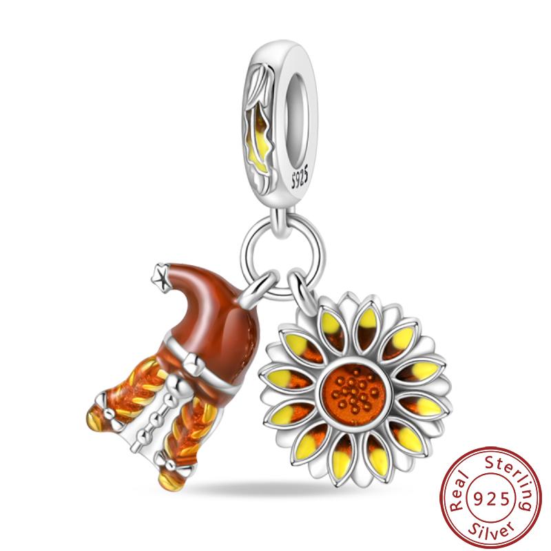Copper Romantic Autumn Charms Beads Pumpkin Maple Leaf Scarecrow Harvest Pendant 3Mm Diy Fine Jewelry Accessories