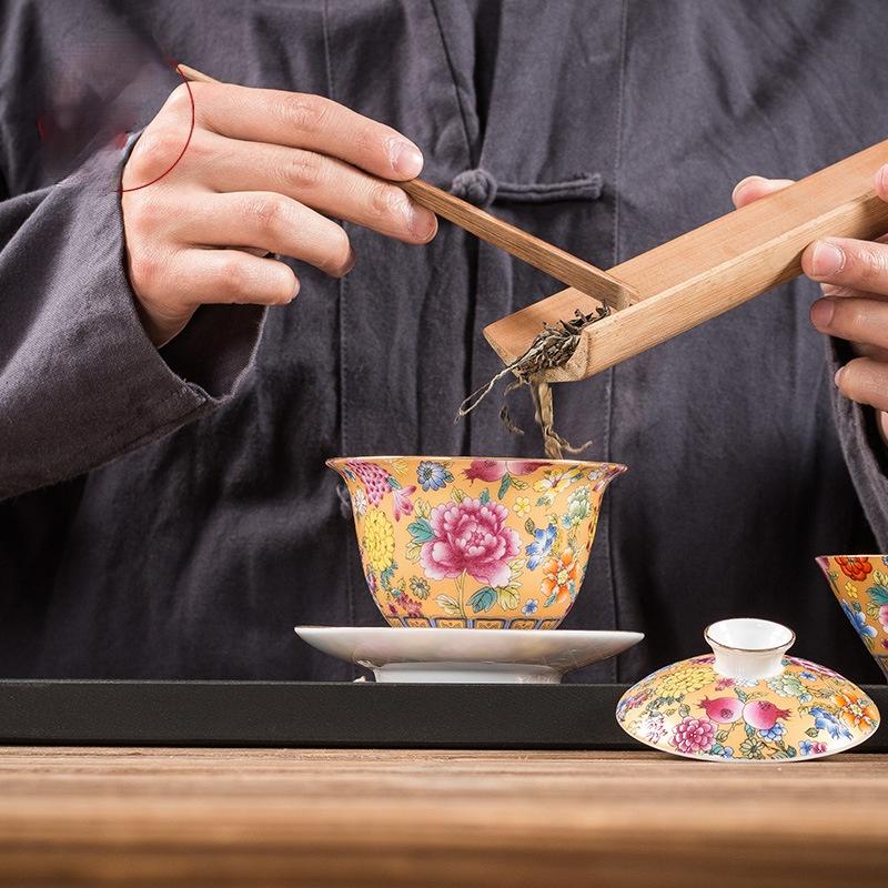 Handmade Kung Fu Gaiwan Ceramic Hand-painted Tea Tureen Tea Set Office Tea Bowl with Saucer Sancai Gai Wan