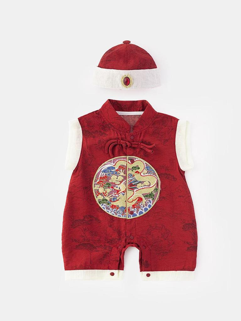 Boys' Chinese Festive Romper: Summer Harem Crawling Suit for First Birthday Banquet (Style 5303).
