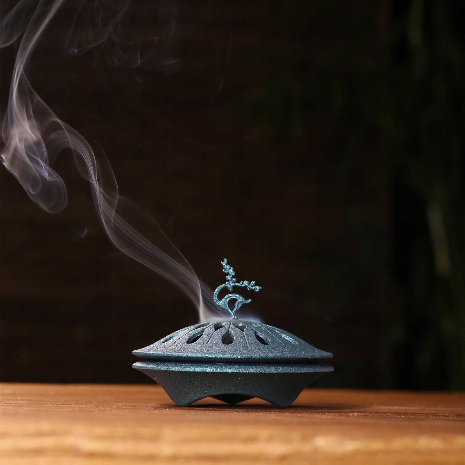 

Stylish incense burner, Buddhist altar accessory, interior decoration, spiral incense holder with lid, alloy deer motif ornament, aromatherapy