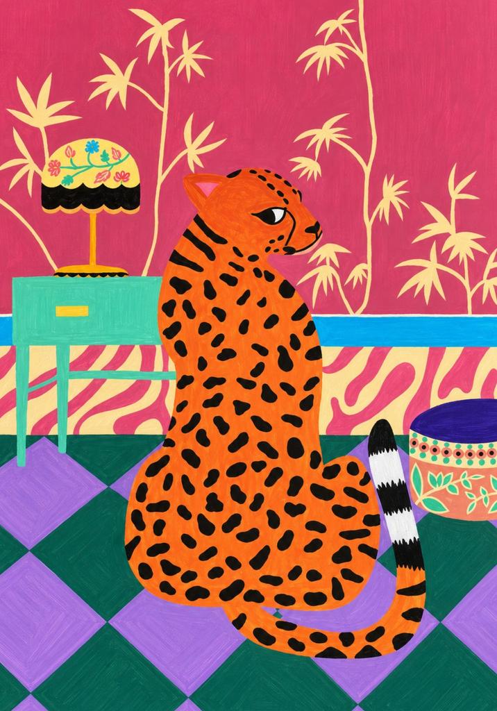 Poster 21X30 Leopard Colorful Retro Cat Eclectic Decoration A4