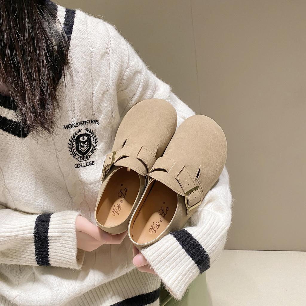 Big-headed lazy shoes Boken autumn ugly cute Boken shoes one-pedal women's 2025 retro new inner height-increasing Doudou shoes