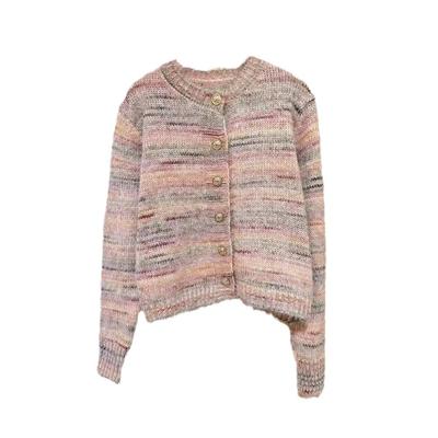 Pink Striped Knitted Cardigan Women's Autumn and Winter New Product Women's New Product Short Sweater Jacket