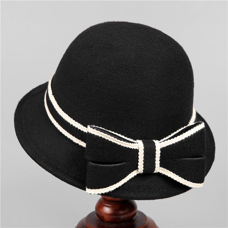 Ladies Top Hat Woolen Basin Hat Old and New Autumn and Winter Elegant Bow Fashion British Versatile Fisherman Hat