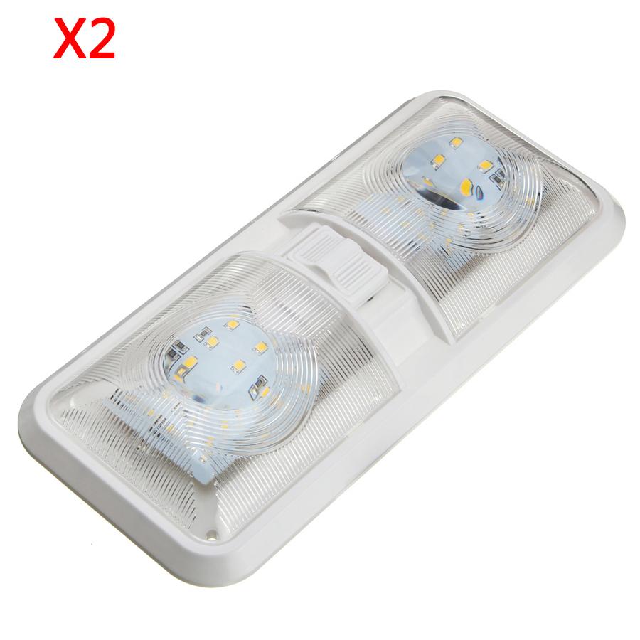2Pcs Rv Smd2835 Led 12V Fixture Ceiling Camper Trailer Marine Double Dome Light