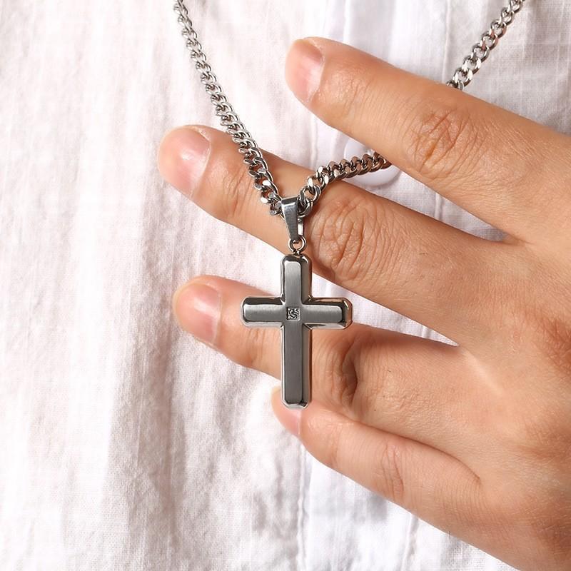 2026 Stone Cross Necklace Fashion Light Luxury Necklace Jewelry Premium Jewelry Full Diamond Men's Necklace