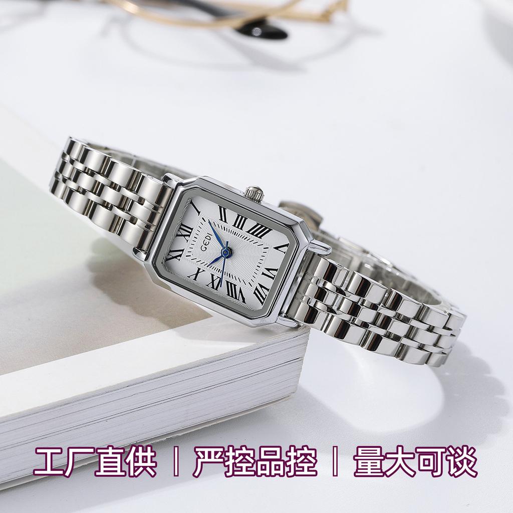 French Style Women'S Watch Simple Retro Square Stainless Steel Watch Quartz Steel Belt Women'S Watch