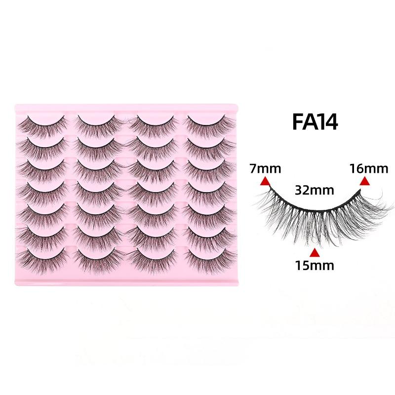 Cross-border European and American Style Flared Lashes, 14 Pairs of Thick, Curled, Naturally Three-dimensional One-piece Lashes