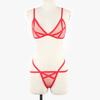 Yousheng 2 Pcs/Set Bra Panties Set See-through Mesh Hollow Out Solid Color Elastic Strap Decor Thin High Waist Wedding Night Honeymoon Underwear Set