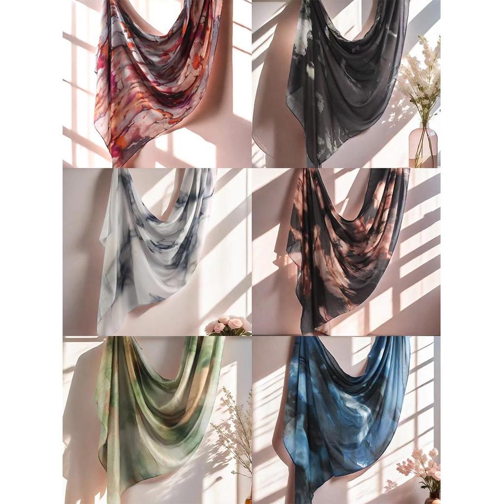 Watercolor Series Cotton Satin Printed Ethnic Headscarf Shawl for Women, 180x80CM.