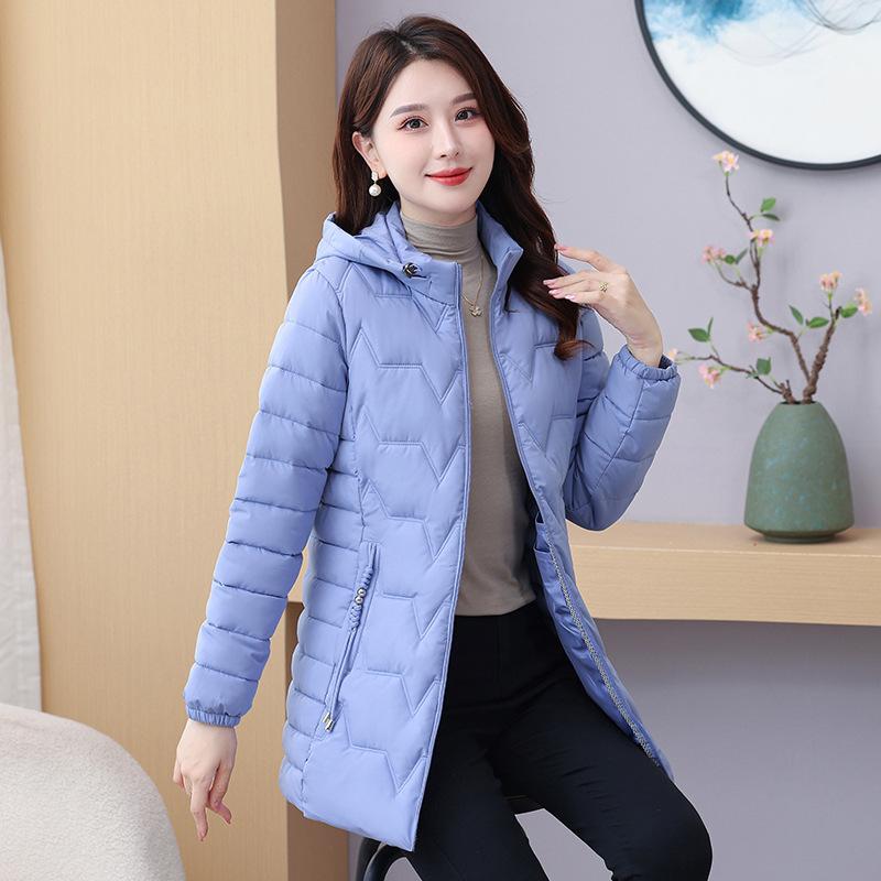 

Легкая пуховая хлопковая одежда женская средней длины зимняя новая приталенная и тонкая утолщенная теплая большого размера хлопковая куртка 6XL145-77.5 kg синий