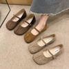One Word with Doudou Shoes Round Head Shallow Mouth with Skirt Flat-soled Single Shoes 2025 New Retro Suede Mary Jane Shoes Women