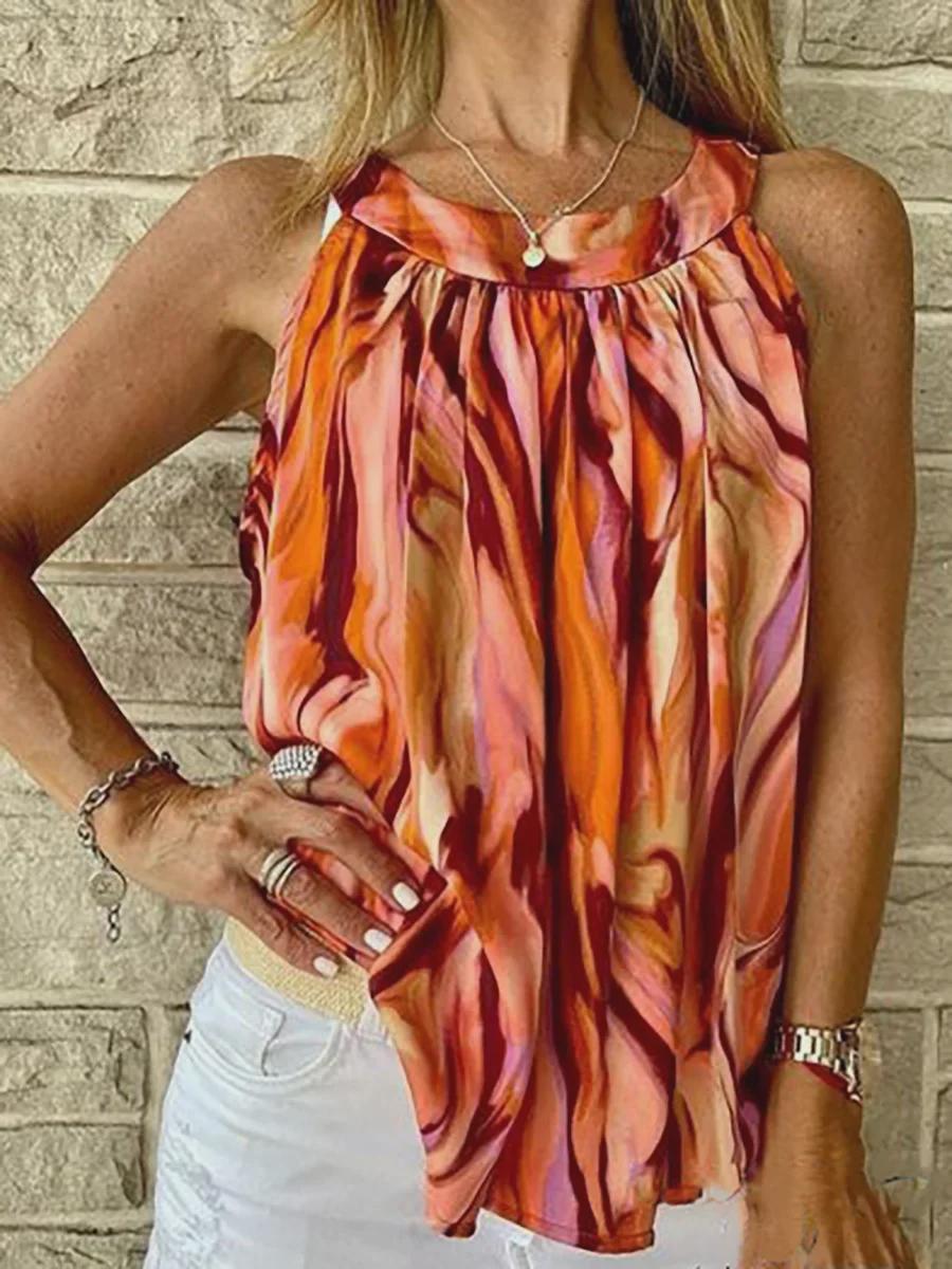 2026 Summer Sleeveless Round Neck Printed Top S