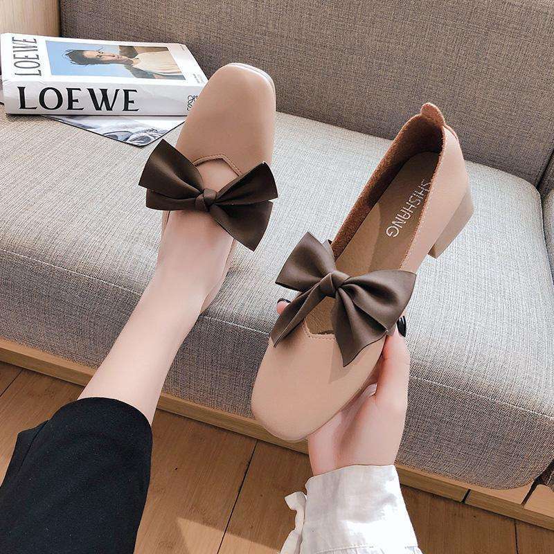 Spring and Summer Single Shoes Female Versatile 2025 New Middle Heel Bow Evening Gentle Shoes Fairy Grandma Doudou Shoes