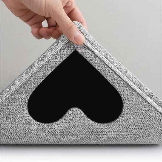 12Packs Anti-Slip Rug Holders for Hardwood Floors and Tile, Reble Heart-Shaped Carpet Holders, Removable and Washable, Black