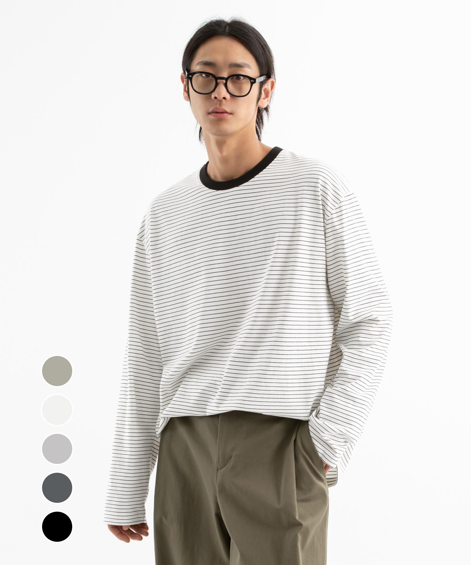 Union Studio Loose Fit Striped Long Sleeve T-Shirt ( 4 Colors ) Ivory+Black/M