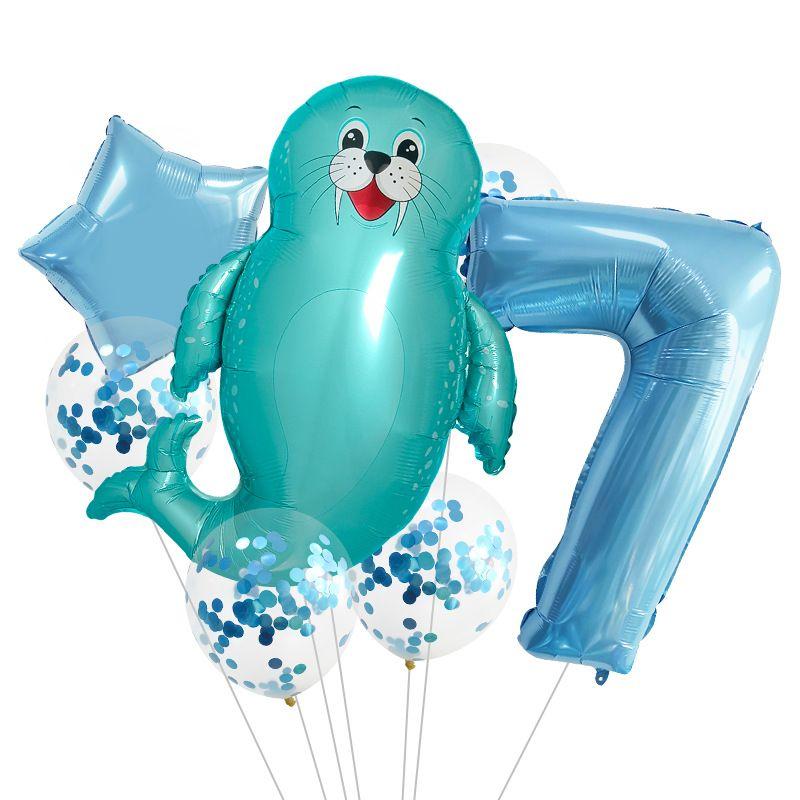 Ocean Theme Balloon Set Kids Birthday Number Balloon Decor
