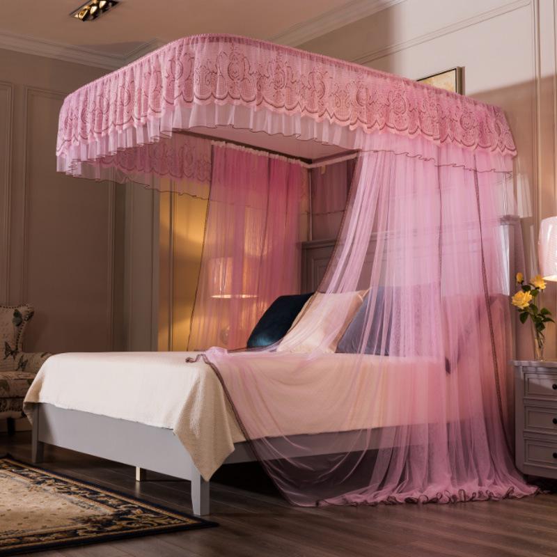 Zhengshun Princess-Style U-Shaped Mosquito Net, Patterned and Thickened, for 1.5m, 1.8m, or 2m Beds.