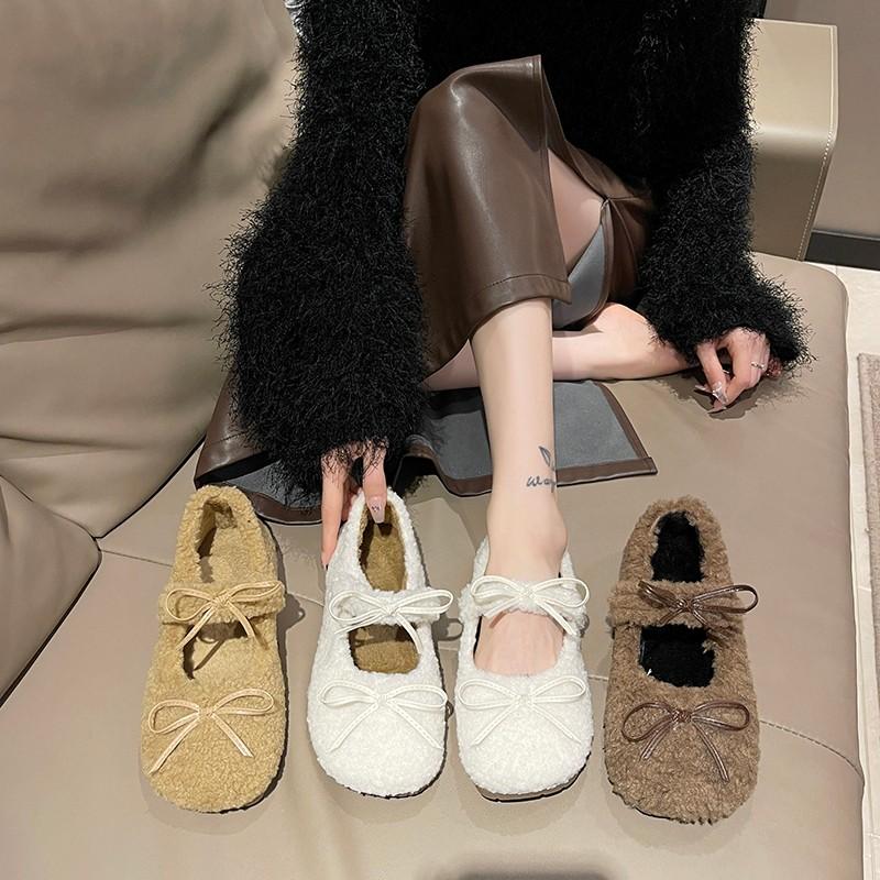 Móda Elegantní Podzim Zima Baleríny Mokasíny Ploché Boty Ženy Dámské Ploché Mokasíny Kožešina Kulatá Špička Dámské Značkový Design Teddy Venkovní Boty