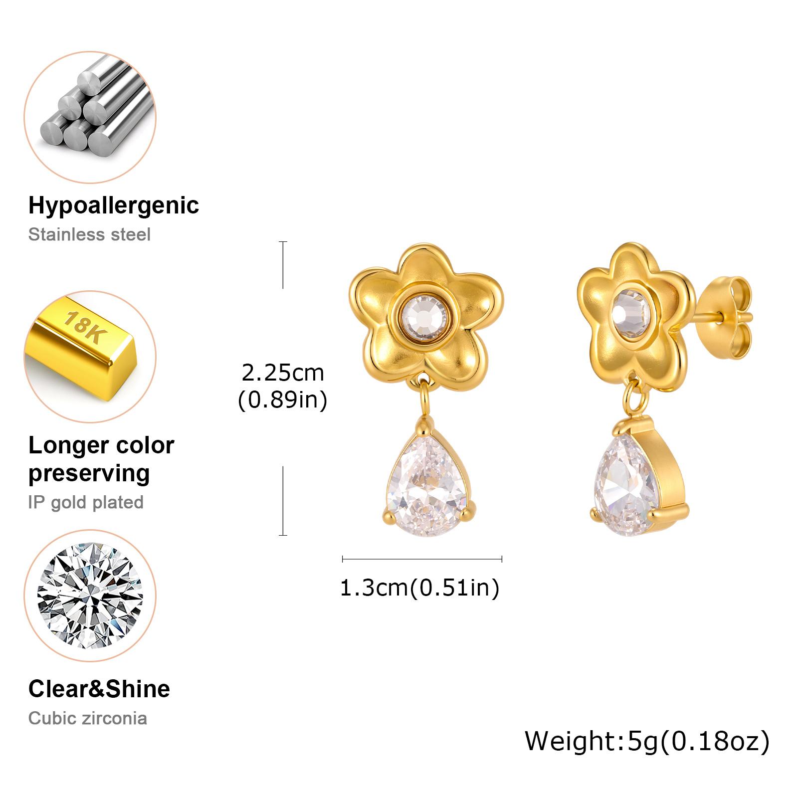 

Colorful Crystal Flower Earring, Stainless Steel Cubic Zirconia Waterdrop Shape Pendant Women Dangle Earrings Weddding Jewelry