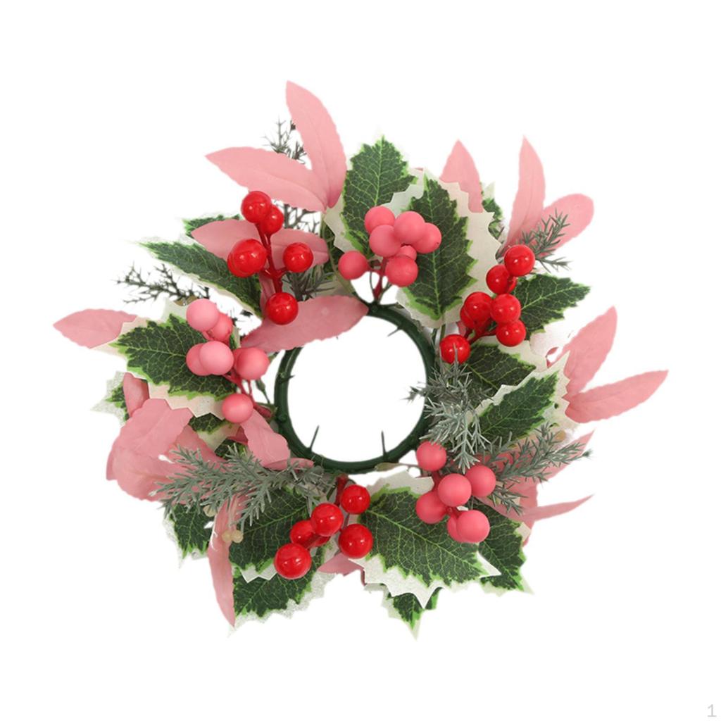 Christmas Artificial Leaves Candle Ring Wreath Garland Handmade ID 3.3inch