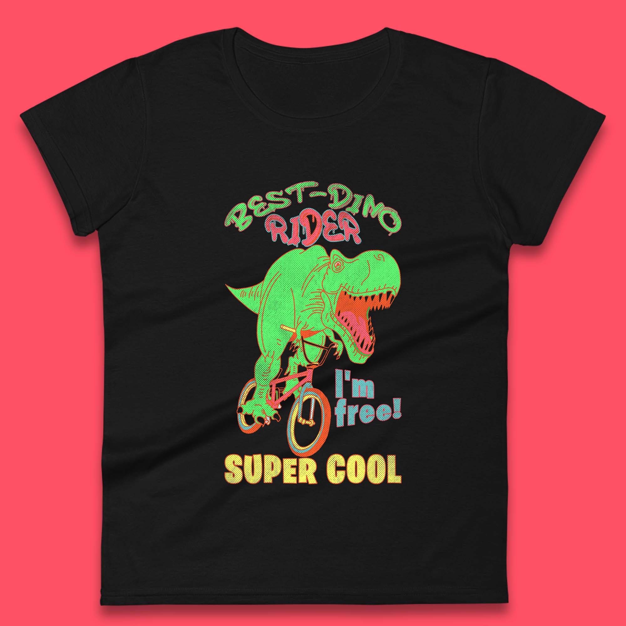 Dinosaur Riding Bicycle Womens T-Shirt Mens Tops Tees Unisex 2XL