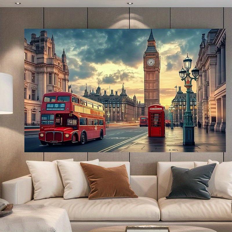 2D-Banner 1 Stück Londoner Straßenszene - Doppeldeckerbus und rote Telefonzelle geeignet für Geburtstage Festivals Partys