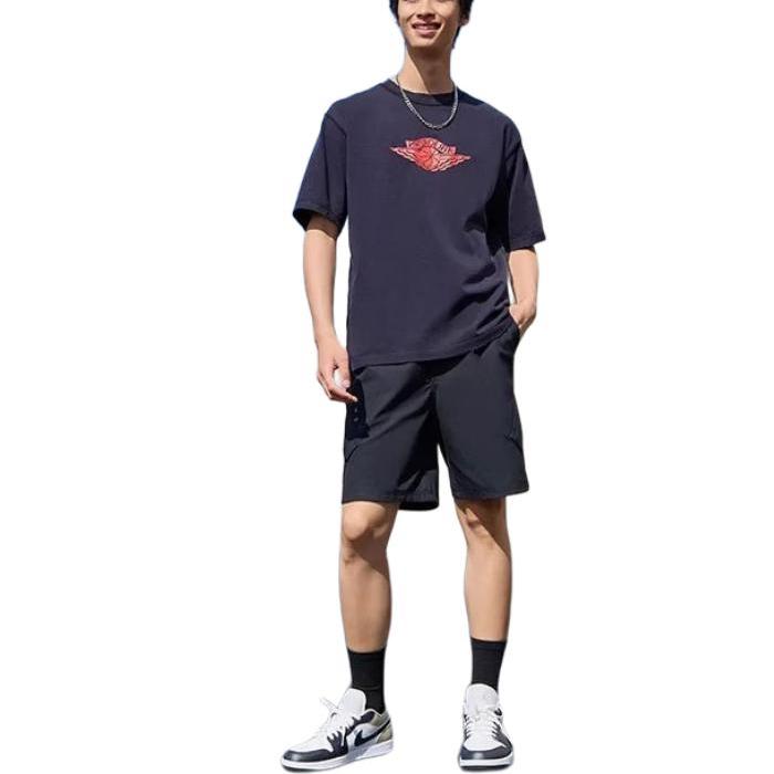 Jordan SS25 Logo da Marca Cor Sólida Confortável Versátil Casual Shorts Shorts Masculinos Preto HF9366010