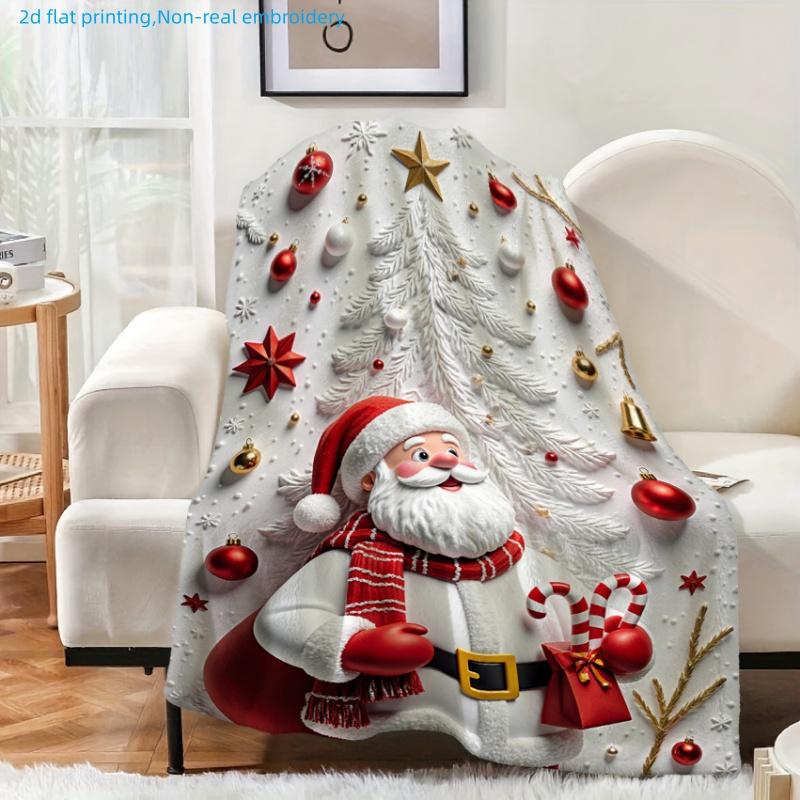 1pc Christmas Holiday Santa Claus Christmas Tree Printed Blanket, Strong Festive Atmosphere, Multiple Sizes Available, Autumn Thanksgiving Christmas N