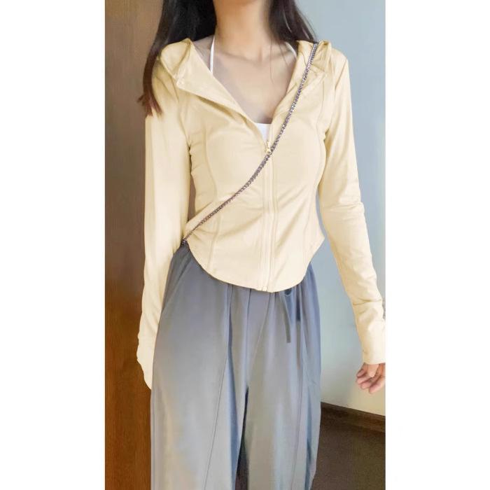 

Korean version of hiphop ice silk breathable hooded sunscreen clothing women s summer slim and thin casual versatile cardigan jacket tide XL жовтий