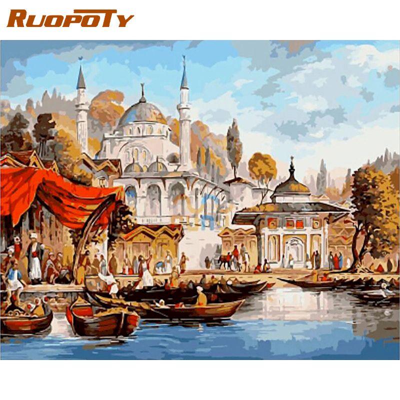 

Ruopoty безрамный городской пейзаж DIY картина по номерам комплект настенная художественная картина раскраска по номерам для домашнего декора Artowrk 40x50 см 40x50CM NO Frame