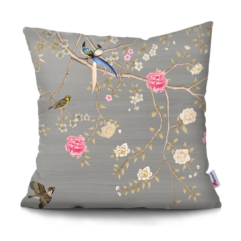 Square Chinese Landscape Painting Cushion Cover Vintage Plum Blossom Pillowcase