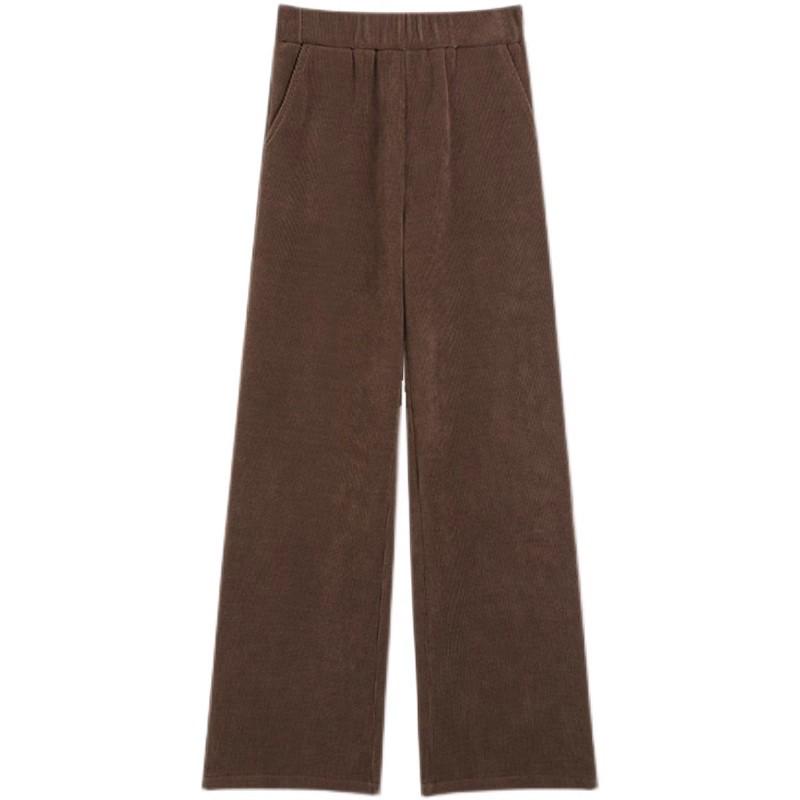 Damen Kaffeefarbene Chenille-Cordhose mit weitem Bein - Herbst/Winter Bodenlang, Lässig Gerades Bein - Weiß
