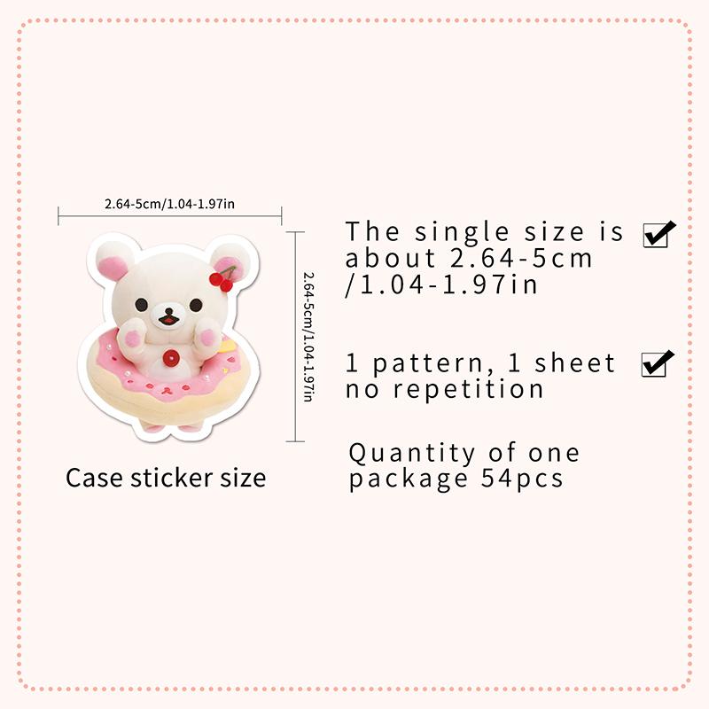 54Pcs 3D Rilakkuma Waterproof Stickers Desktop Decoration Notebook Phone Case Diy Cartoon Animal Decals Kid Toy