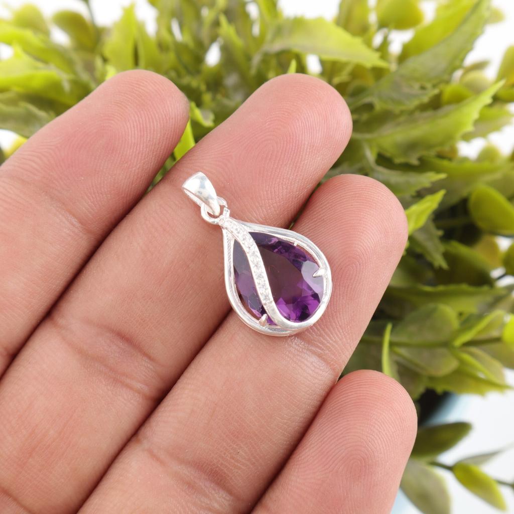 Amethyst Gemstone 925 Sterling Silver Jewelry Zircon Pendant For Birthday Gift CZP-7-10