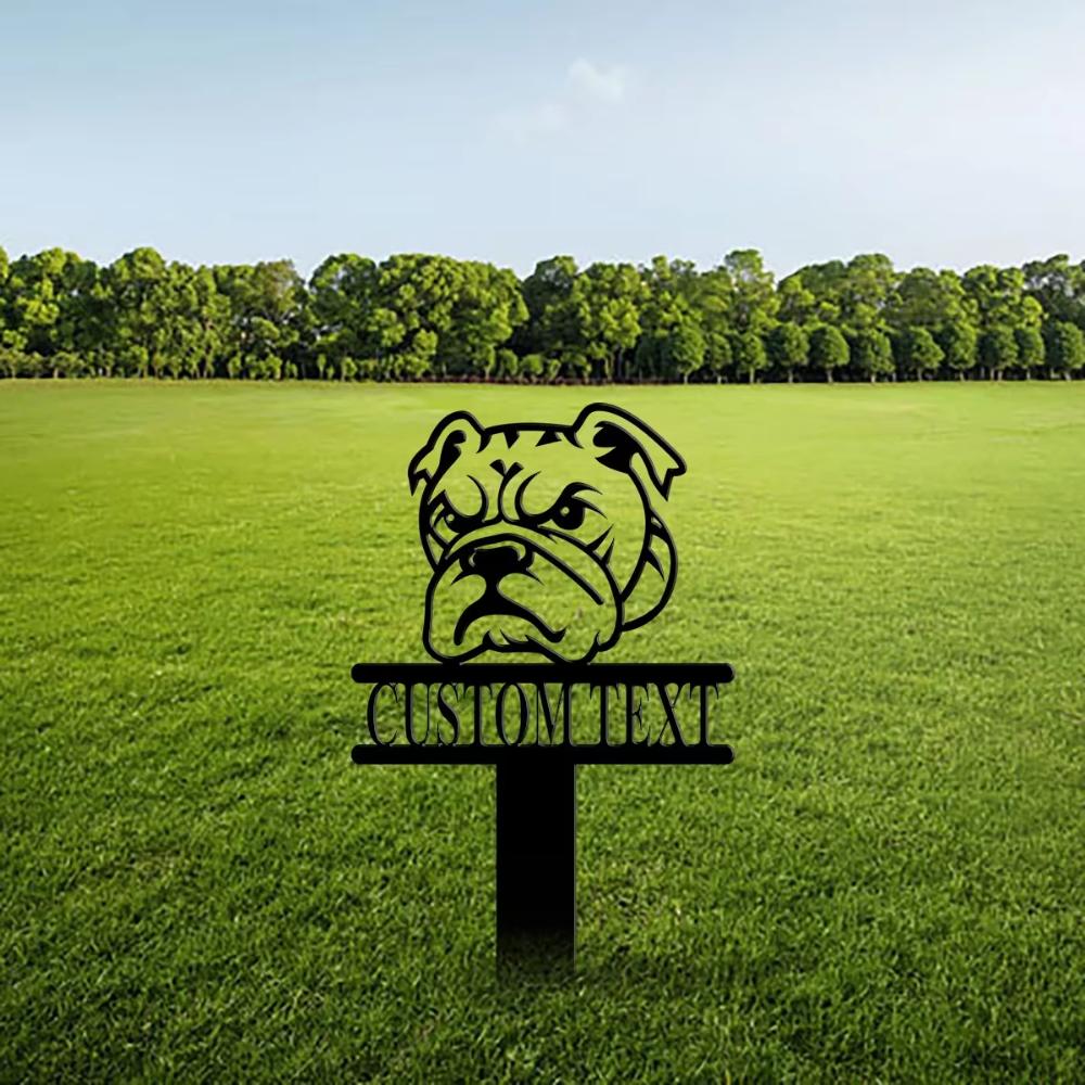 Custom Bulldog Yard Stake with Name, Metal Garden Sign for Dog Lovers, Personalized Pet Memorial