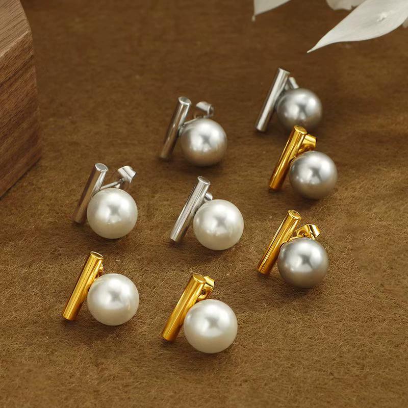 French Imitation Pearl Earrings A Word Metal Studs Retro Simple Temperament Earrings Ins Cold Ear High End Sense Niche Design