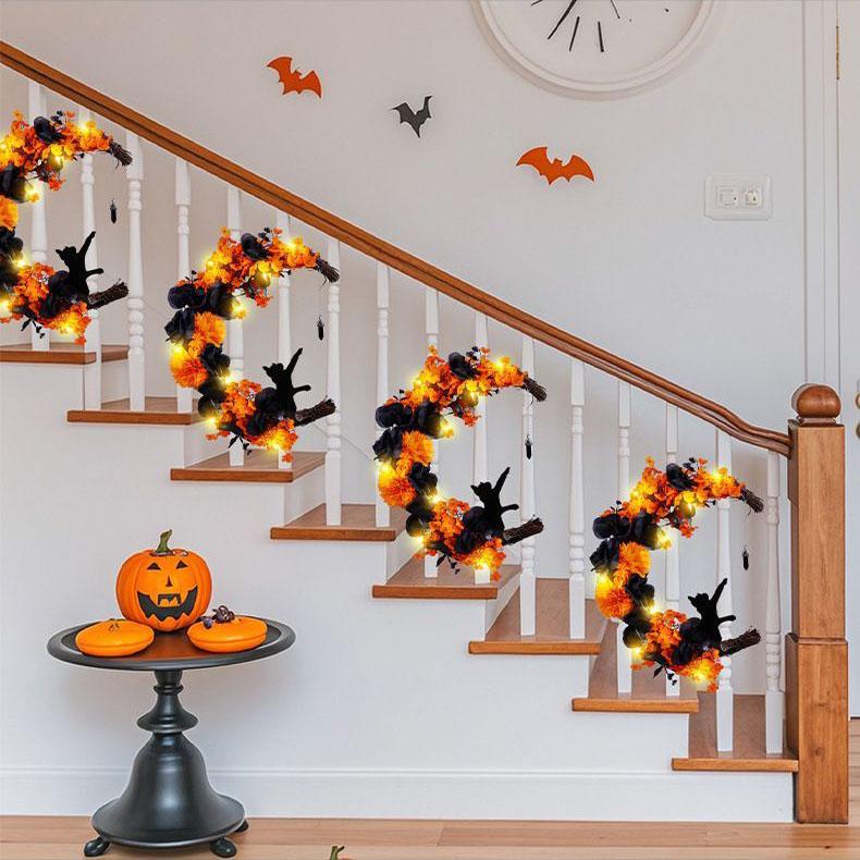 Orange Black Moon Cat Wreath Halloween Wreath Door Hanging Outdoor Courtyard Decoration Wreath Door Hanging Wholesale Atmosphere