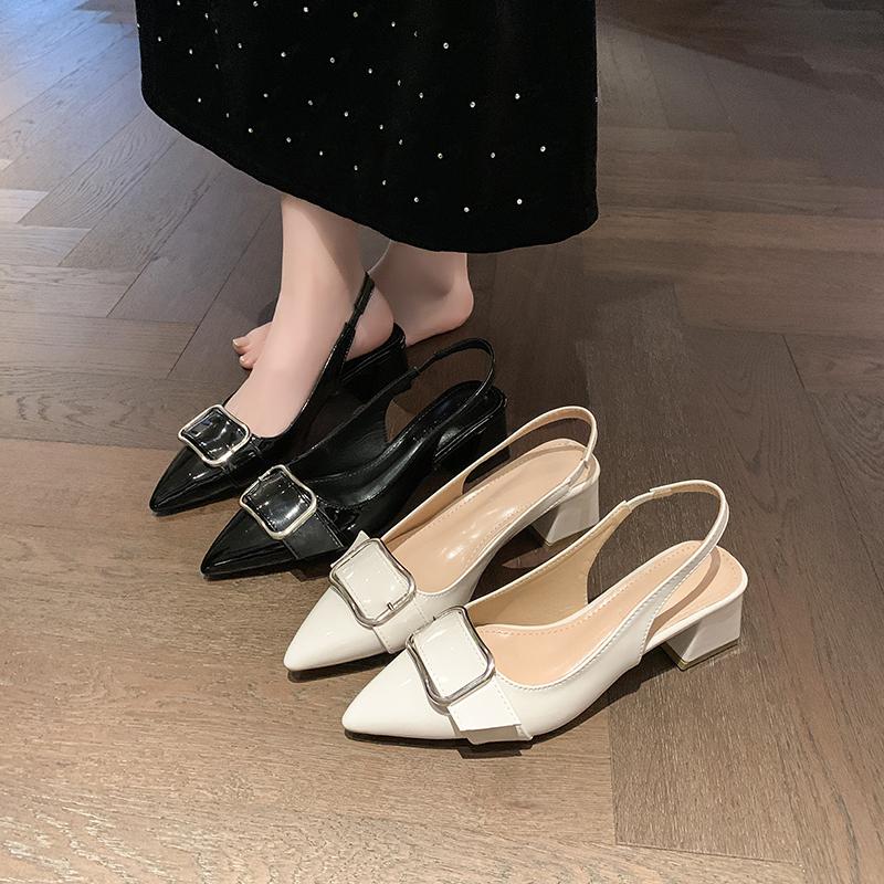 High Heel Sandal für Damen Schuhe Geschlossene Zehe 2025 Sommer Anzug Weiblich Beige Flacher Ausschnitt Hochhackig Spitz Niedrig Frühling Neu