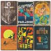 Vintage Tin Art of Summer Surfboards: Ideal for American Bar Backdrops and Home Decor Wall Murals