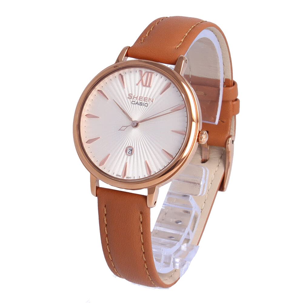 

CASIO SHEEN scene watch ladies quartz sapphire leather brown pink gold white SHE-4534PGL-7A present gift Father s Day