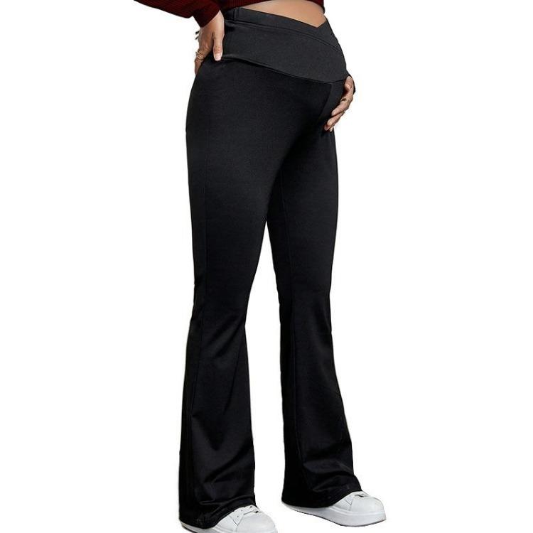 

Women Maternity Wide Leg Trousers High Waist Cross Support Elastic Waist Casual Slim Fit Flared Pants Long Pants S чёрный