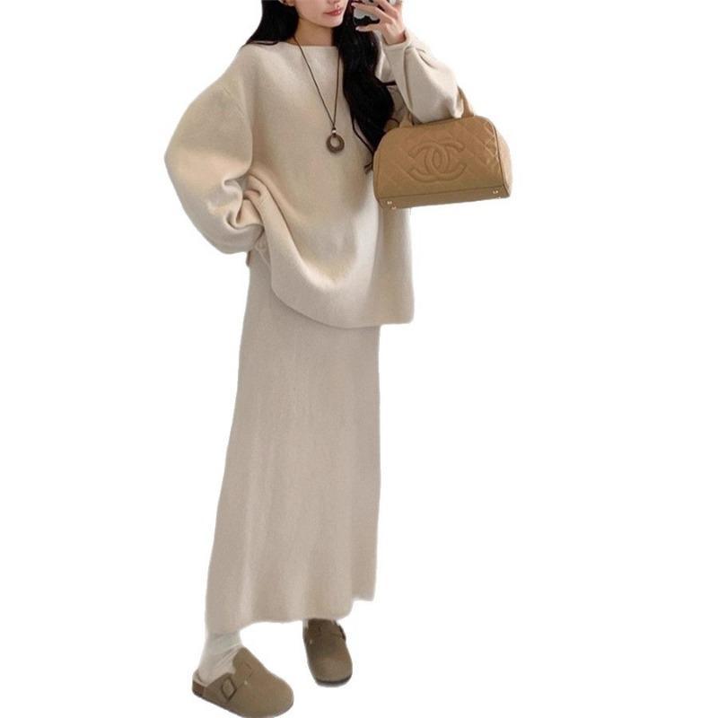 Lazy Wind Knitted Suit Women's Autumn and Winter New Design Sense Positive and Negative Two-piece Sweater Cardigan Skirt Two-piece Set