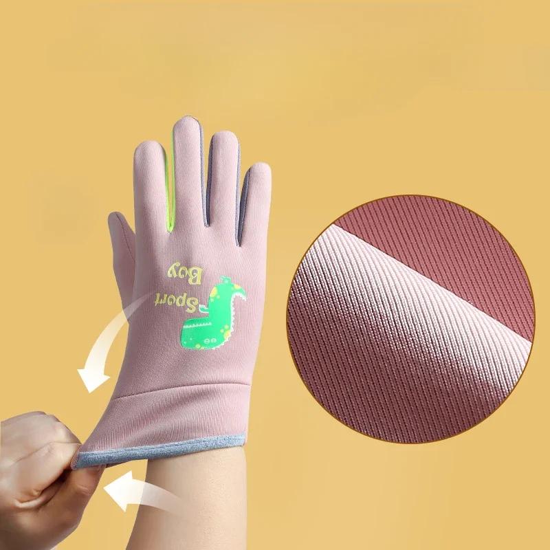 Cartoon Noctilucent Dinosaur Kids Plush Warm Gloves Winter Windproof  Outdoor Sport Cycling Gloves for Boy Girl Student Mittens