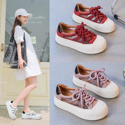 Sommer Dickbesohlte Hohl Casual Casual Lace-up Atmungsaktive Sneakers Große Größe Damenschuhe