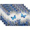1PC Pack Blue Butterfly And White Flowers Placemats, 30x45CM Linen Rectangular Table Mats, Machine Washable Woven Dining