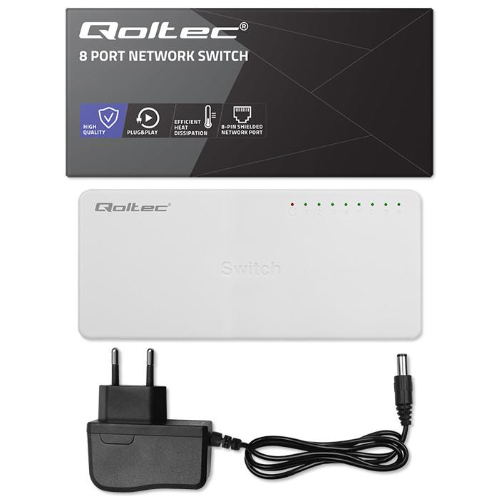 Switch niezarządzalny Qoltec przełącznik sieciowy 8 x port RJ45 | 100Mbps | Fast Ehernet | LAN