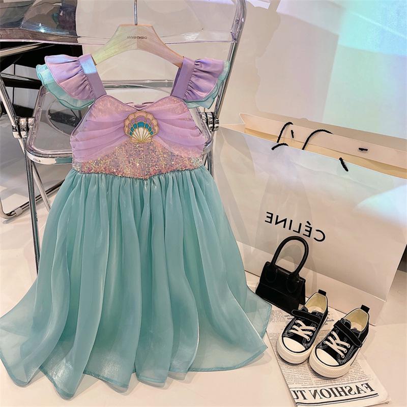 

2025 Summer Girls Mermaid Princess Tank Dress - Short-Sleeved Fashion Performance Costume 100