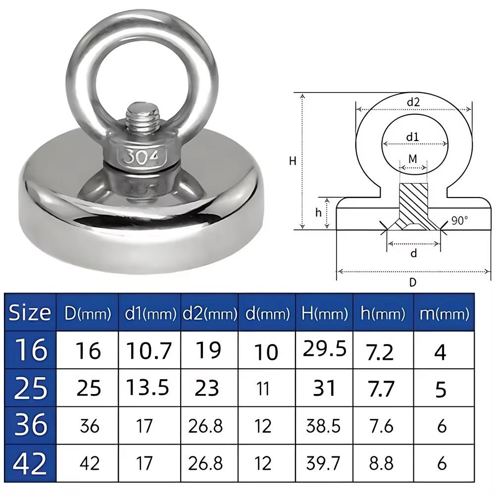 N52 D16-D48 Salvage Magnet Heavy Duty Search Magnets Strong Neodymium Magnet Deep Sea Fishing Magnets Mounting with Ring Eyebolt